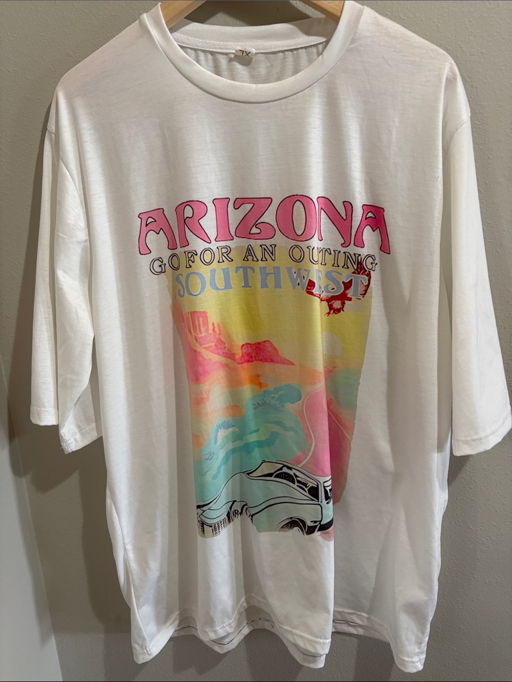 Arizona Southwest Graphic Tee - White with Pink & Pastel Print (XL)